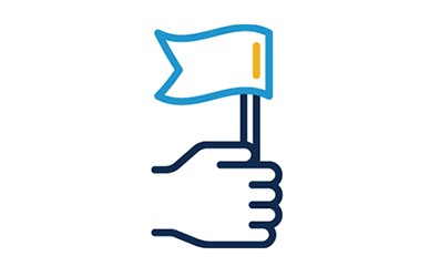 illustrated blue hand holding light blue flag