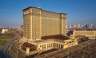Aerial view of Michigan Central Station